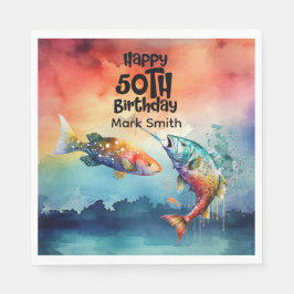 Guardanapo De Papel Fishing lovers 50th birthday Fish watercolor