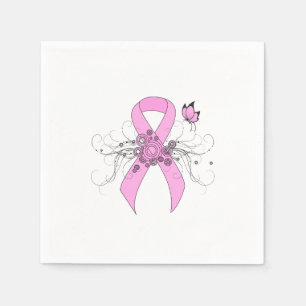 Guardanapo De Papel Fita cor-de-rosa da consciência com borboleta