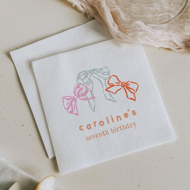 Guardanapo De Papel Fitas e Arcos Festa de aniversario de meninas de A (Ribbons and Bows watercolor birthday party napkins.)