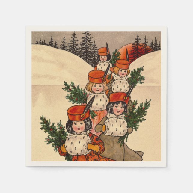 Guardanapo De Papel Five Girls With Furry Muffs - Florence Hardy (Frente)