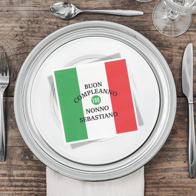 Guardanapo De Papel Flag of Italy Buon Compleanno or Anniversario  (Flag of Italy Napkin with custom wording and number for birthday and anniversary)