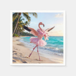 Guardanapo De Papel Flamingo Bailarina de Tutu Rosa na Praia