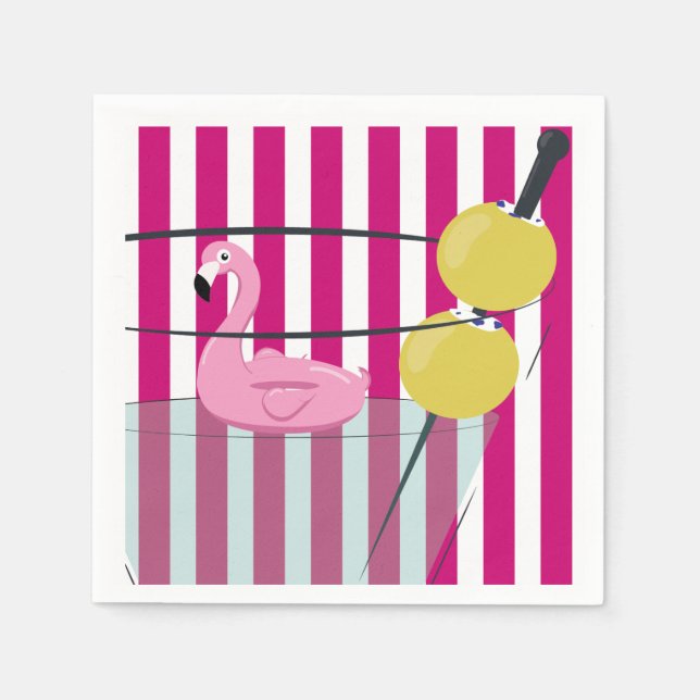 Guardanapo De Papel Flamingo & Cabana Stripe Cocktail Napkin - Rosa (Frente)
