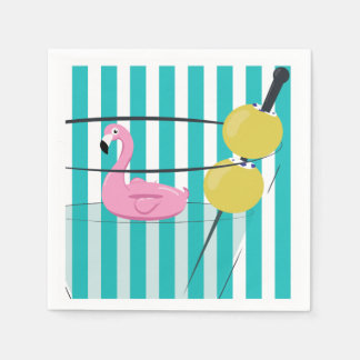Guardanapo De Papel Flamingo & Cabana Stripe Cocktail Napkin - Turq.