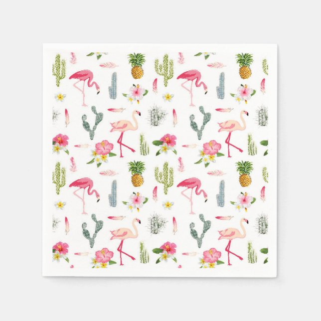 Guardanapo De Papel Flamingo Cactus Pineapple Hibiscus Patterno (Frente)