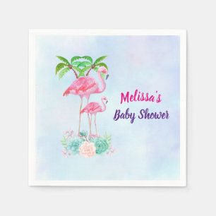 Guardanapo De Papel Flamingo cor-de-rosa Momma & bebê com palmeiras