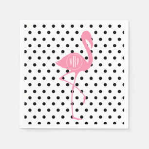 Guardanapo De Papel Flamingo cor-de-rosa Monogrammed + Bolinhas pretas