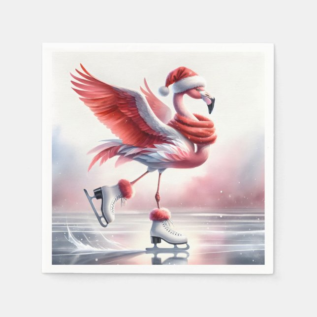 Guardanapo De Papel Flamingo de Natal de Patins (Frente)