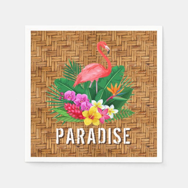 Guardanapo De Papel Flamingo Fllowers em Wicker Pattern (Frente)