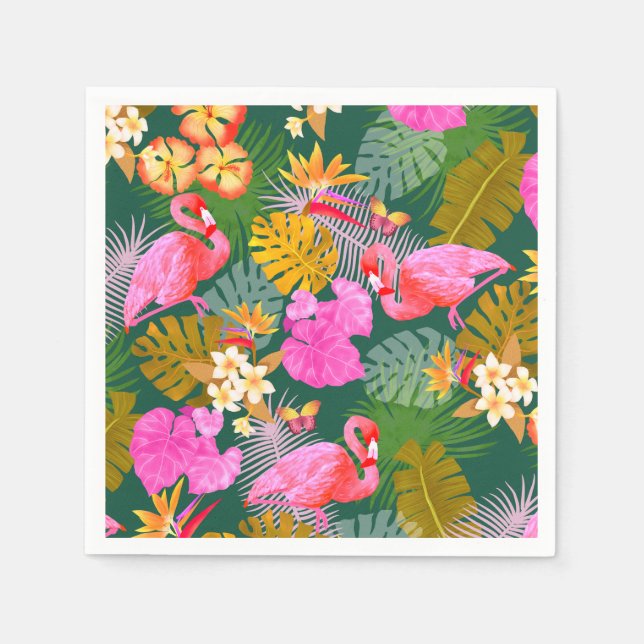 Guardanapo De Papel Flamingo Garden Dark Green (Frente)