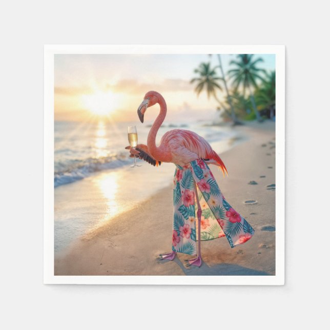 Guardanapo De Papel Flamingo In a Skirt Holding a Champagne Flute (Frente)
