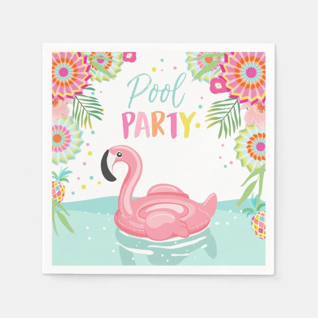 Guardanapo De Papel Flamingo Piscina Partido Napkins Tropical Piscina  (Frente)