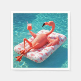 Guardanapo De Papel Flamingo Relaxando em um Colchão de Piscina