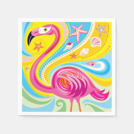 Guardanapo De Papel Flamingo Rosa com Estrela do Mar