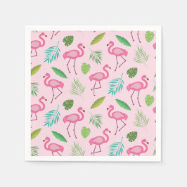 Guardanapo De Papel Flamingo rosa com padrão de folhas tropicais