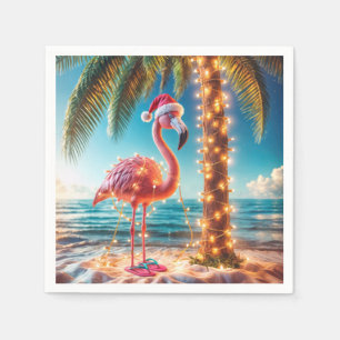 Guardanapo De Papel Flamingo Rosa De Natal Em Luzes Tangidas