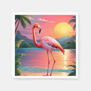 Guardanapo De Papel Flamingo Sunset Praia Tropical