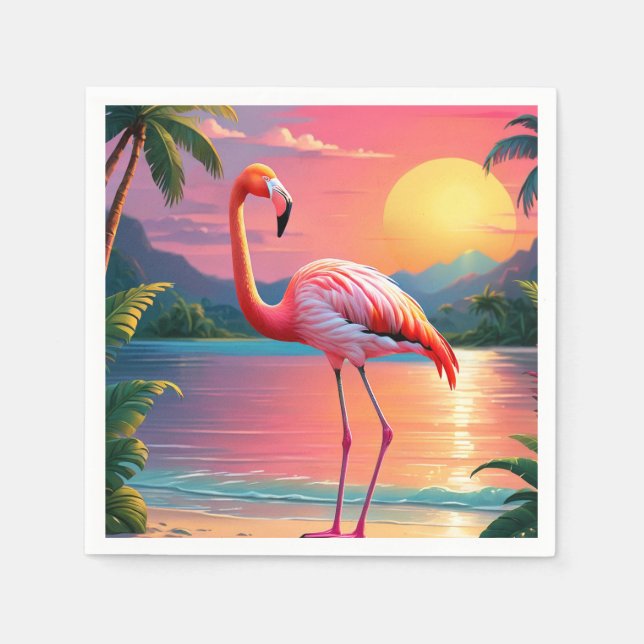 Guardanapo De Papel Flamingo Sunset Praia Tropical (Frente)