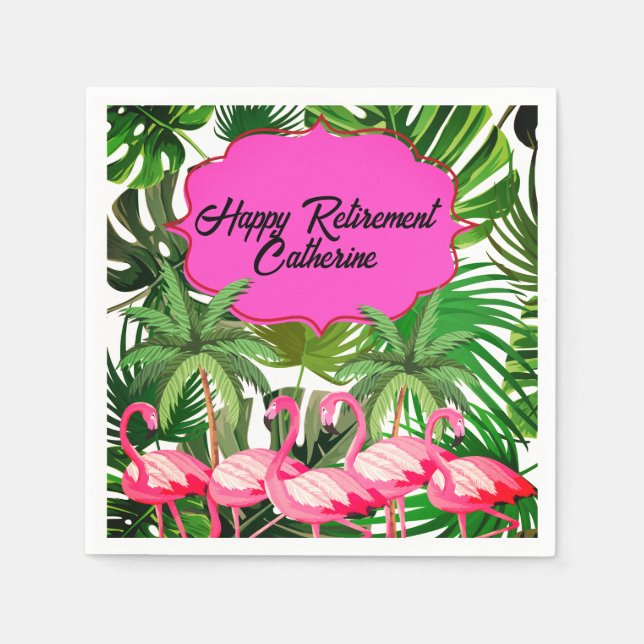 Guardanapo De Papel Flamingo Tropical Jungle Custom Retirement Party (Frente)