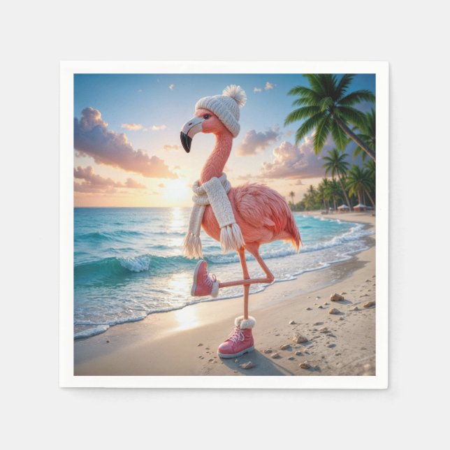 Guardanapo De Papel Flamingo Wearing Winter Boots and Scarf (Frente)