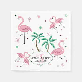 Guardanapo De Papel Flamingos e Palmeiras Estilo Atômico Monograma