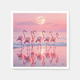 Guardanapo De Papel Flamingos em uma praia rosa