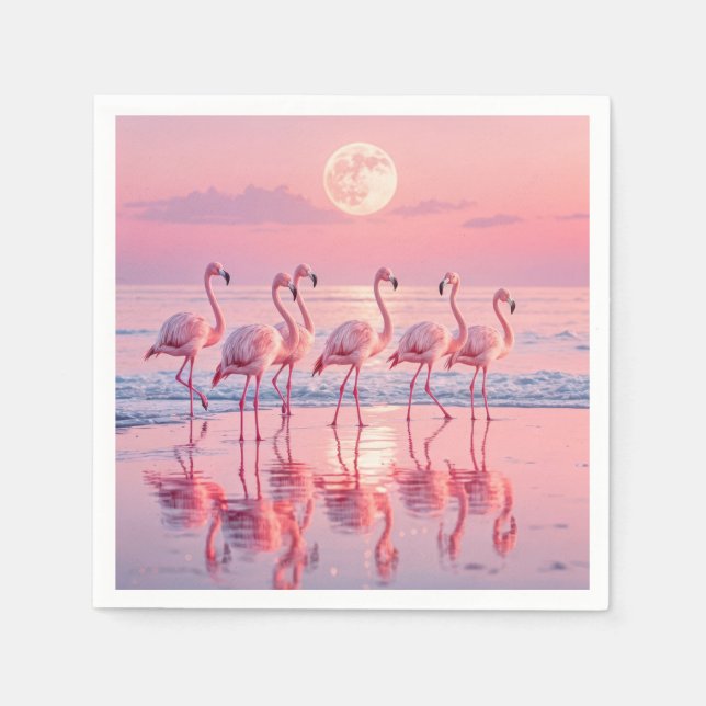 Guardanapo De Papel Flamingos em uma praia rosa (Frente)