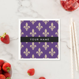 Guardanapo De Papel Fleur de Lis, Beige on Purple, Royal, Your Name