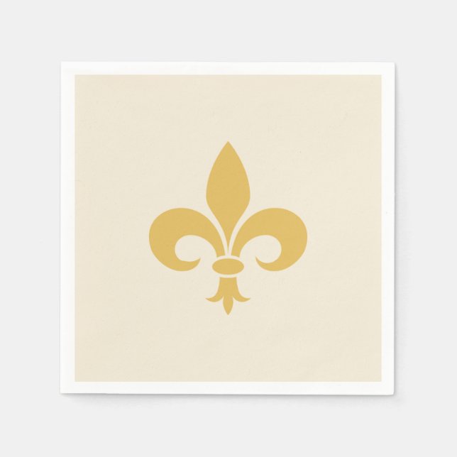 Guardanapo De Papel Fleur-de-Lis Dourada no Bege Champanhe (Frente)