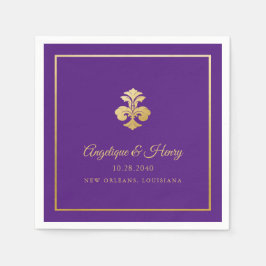 Guardanapo De Papel Fleur de Lis Dourado Purple Elegante Personalizado