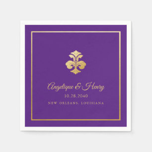 Guardanapo De Papel Fleur de Lis Dourado Purple Elegante Personalizado