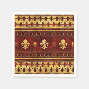 Guardanapo De Papel Fleur-de-lis Red Marble e Dourado