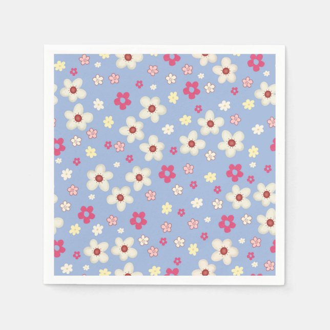 Guardanapo De Papel fleurs printanières sur fond bleu (Frente)