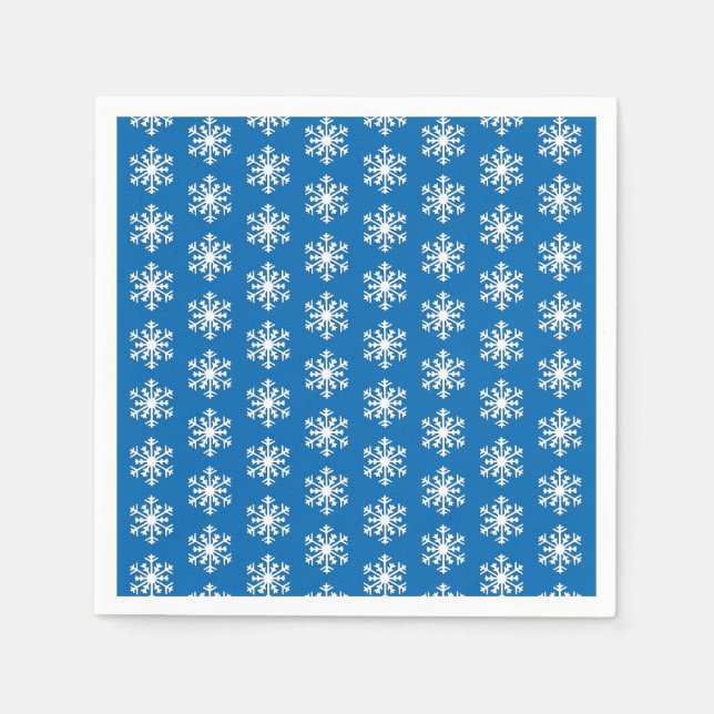 Guardanapo De Papel Floco de Neve 3D Branco em um Fundo Azul (Frente)