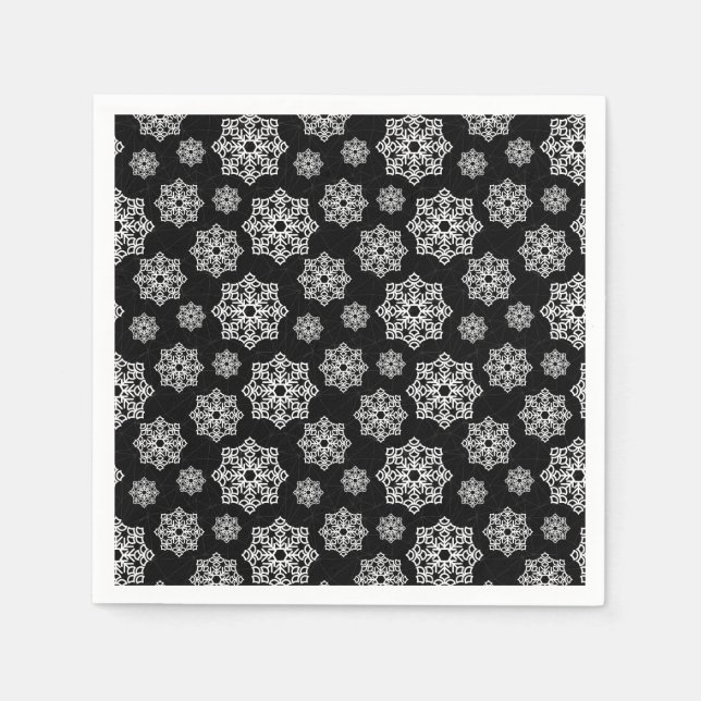 Guardanapo De Papel Floco de neve branco a preto com padrão de escamas (Frente)
