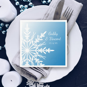 Guardanapo De Papel Floco de neve branco no casamento no inverno azul