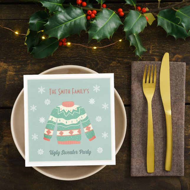 Guardanapo De Papel Floco de Neve da Festa de Suéter de Natal Verde (Criador carregado)