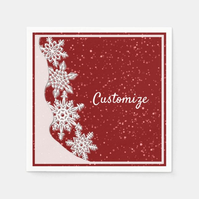 Guardanapo De Papel Floco de neve de Natal Vermelho Personalizado (Frente)