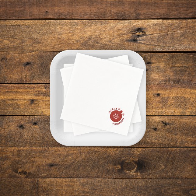 Guardanapo De Papel Floco de Neve Feriado Adicionar Seu Nome Texto (Holiday Snowflake paper napkins)