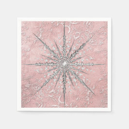 Guardanapo De Papel Floco de neve rosa elegante, cor-de-rosa, inverno