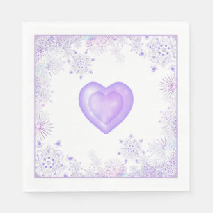Guardanapo De Papel floco de neve roxo leve e coração brilhando