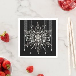 Guardanapo De Papel Floco de neve visual elegante jóia inverno preto c