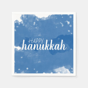 Guardanapo De Papel Flocos de Neve Aquarela Azul Feliz Hanukkah