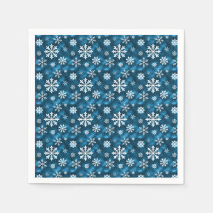 Guardanapo De Papel Flocos de neve bonitos e brancos em um fundo azul