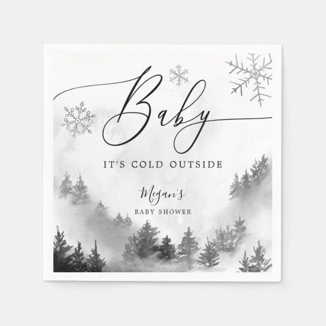 Guardanapo De Papel Flocos de neve da Cinza Chá de fraldas de inverno (Frente)