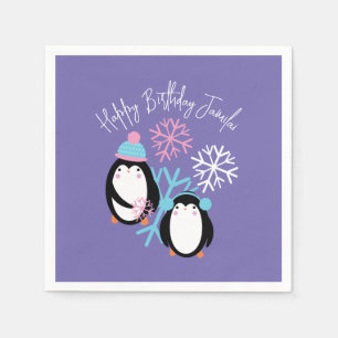Guardanapo De Papel Flocos de Neve de Aniversário de Pinguim Rosa Azul