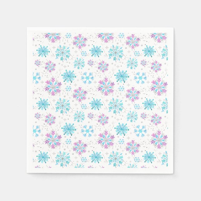 Guardanapo De Papel Flocos de Neve de Inverno Roxos e Azuis (Frente)