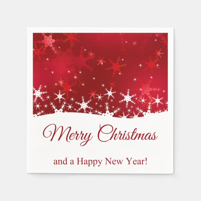 Guardanapo De Papel Flocos de neve de inverno vermelhos natalinos (Frente)