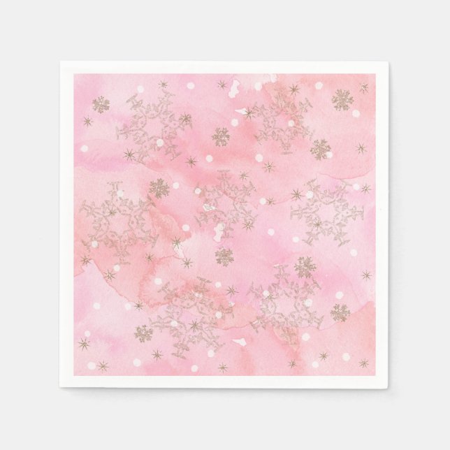 Guardanapo De Papel Flocos de Neve de Natal Rosa Padrão Boho (Frente)