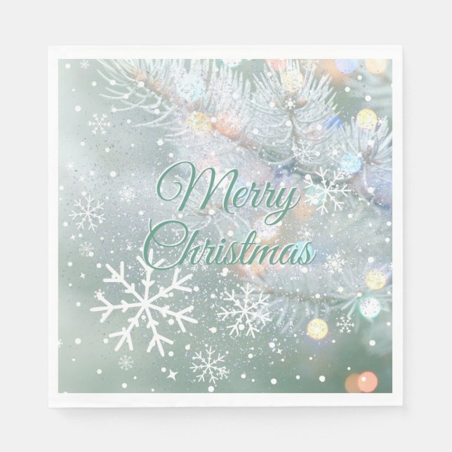 Guardanapo De Papel Flocos de neve de Natal Verde (Frente)